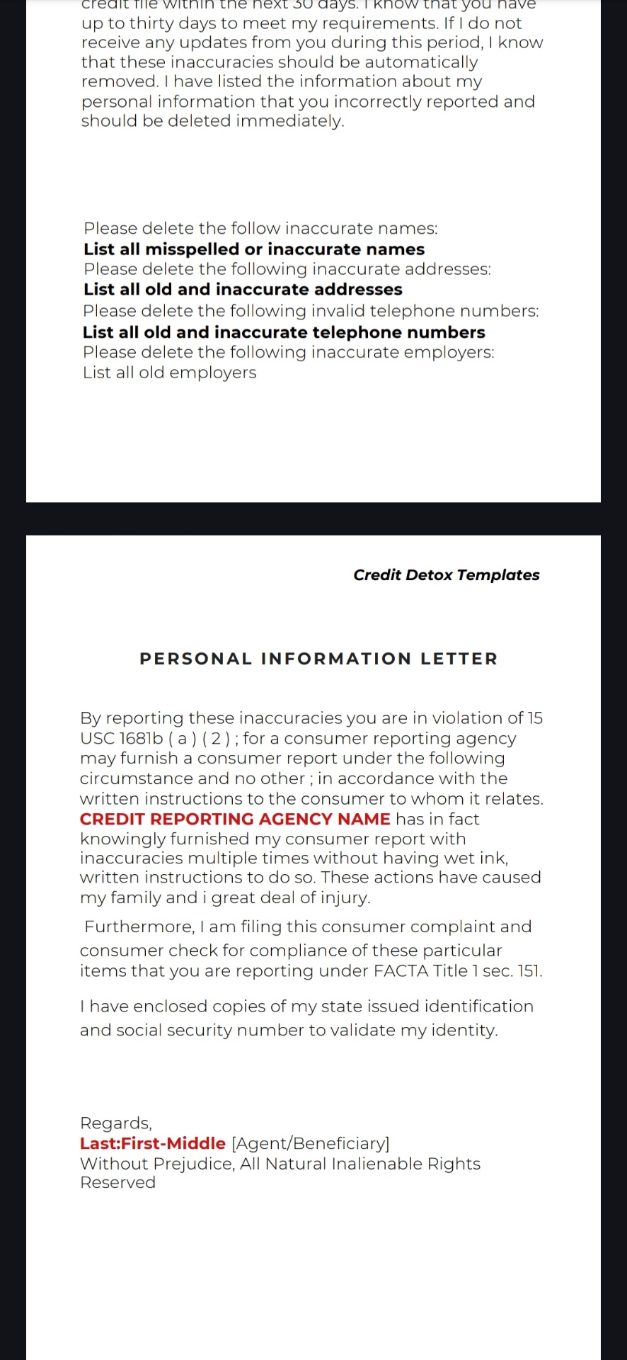 Personal Information Letter